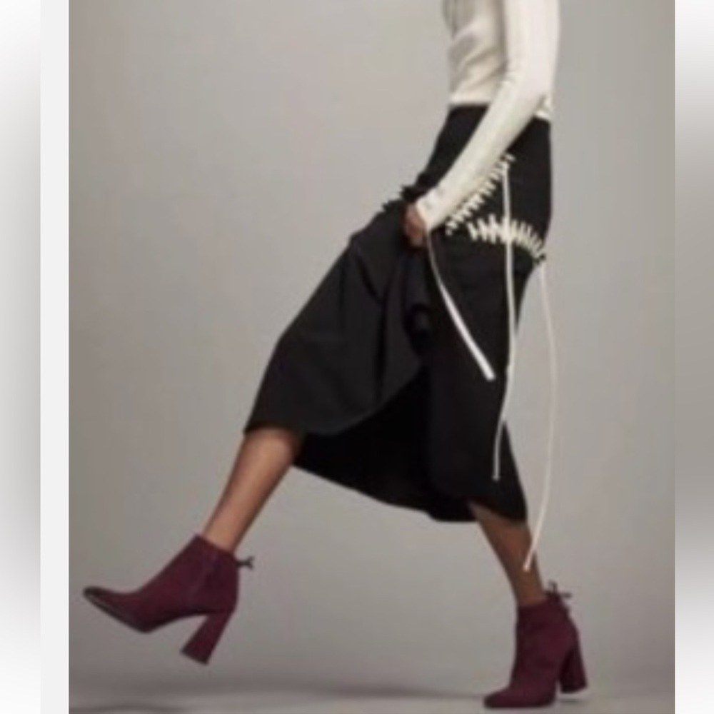 Stuart Weitzman  Lofty suede heeled booties in bordeaux